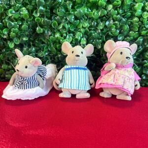 Lil Woodzeez Handydandy Mouse Family Lot 3 Flocked Mice Figures Miniature Toy